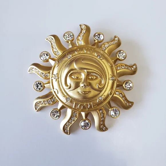 KIRK'S FOLLY "One Love" convertible brooch/ pendant goldtone sun face - Picture 1 of 8
